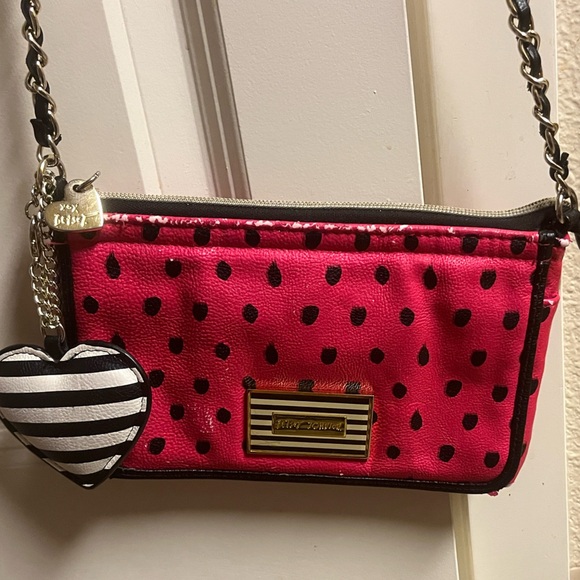 Betsey Johnson Pink and Black Polka Dot Wallet with Heart Charm - Picture 2 of 3